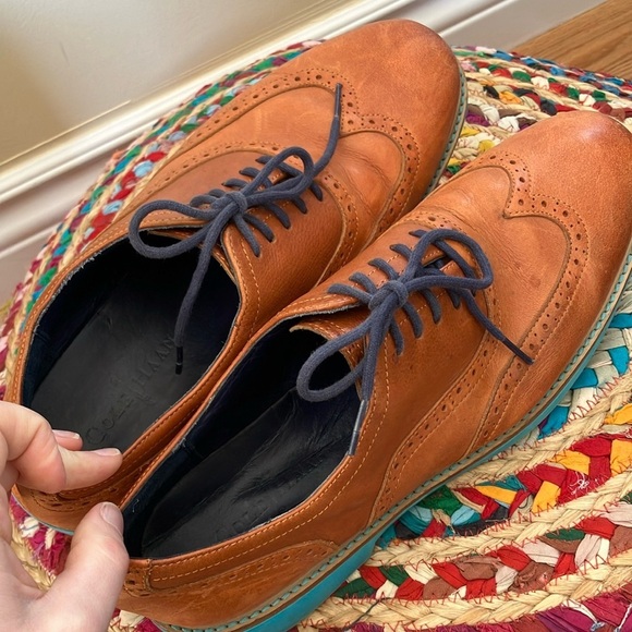 Cole Haan Cognac Leather Turquoise Sole Brogue Oxford Shoes - Picture 5 of 7